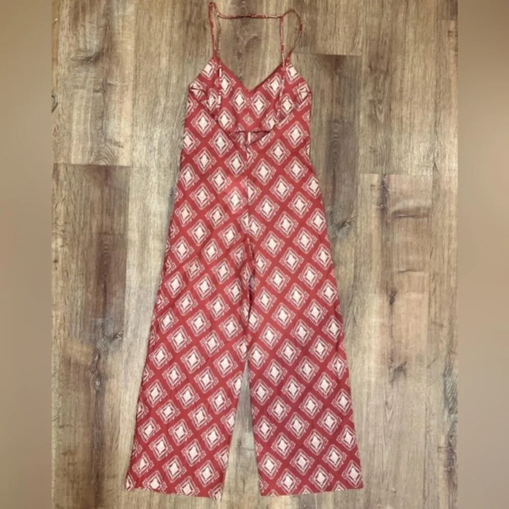 NWT ZARA THE JAMI JUMPSUIT V neck Spaghetti Straps Wide‎ Leg Size XS